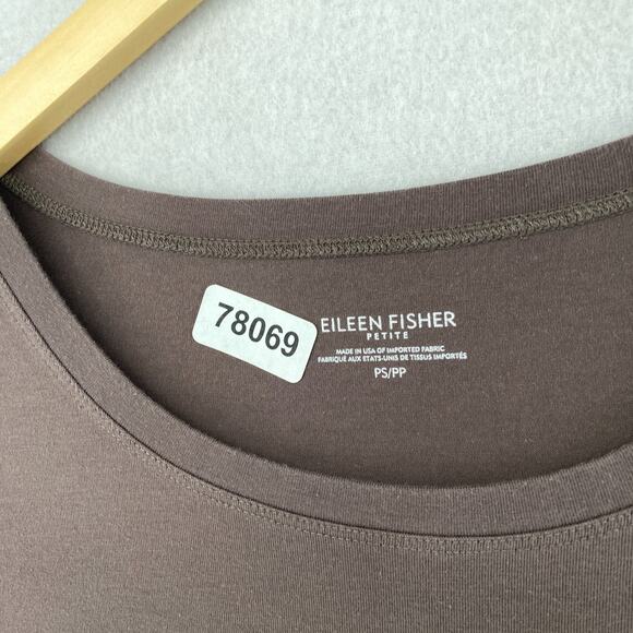 EILEEN FISHER Dress PS Stretch Organic Cotton Jersey T-Shirt Cap Sleeve Brown - Picture 9 of 9